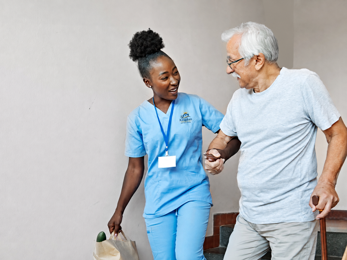 Caregiver supporting an older adult