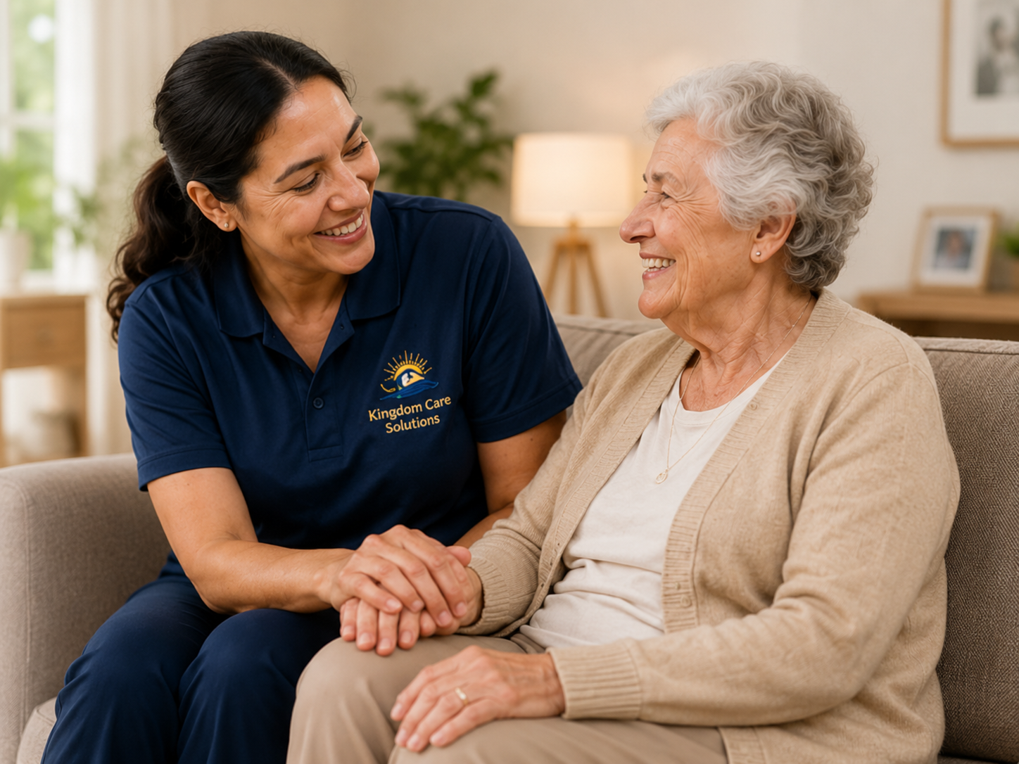 Caregiver and older adult sharing a warm moment